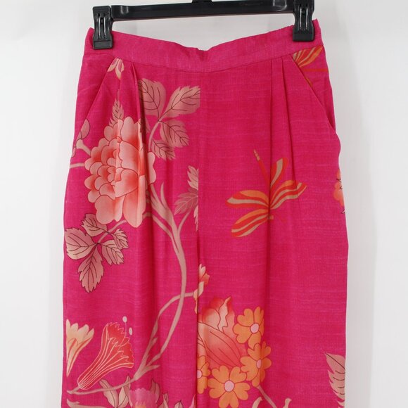 Paulmi & Harsh Pants Women Small Rani Pink Floral Printed Pleated Wide Leg lined - Picture 3 of 13